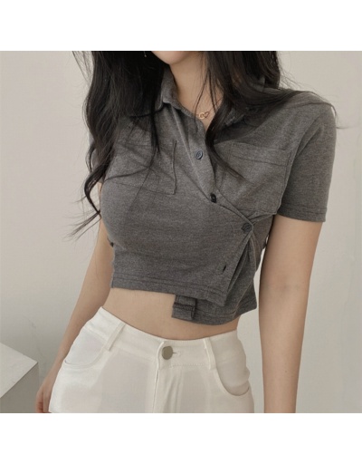 Replica  Pure Color Turndown Collar Women's Knitted Shirt Top Short Sleeve Turndown Collar #794327 $17.50 USD for Wholesale