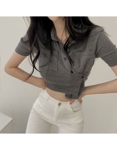 Replica  Pure Color Turndown Collar Women's Knitted Shirt Top Short Sleeve Turndown Collar #794327 $17.50 USD for Wholesale