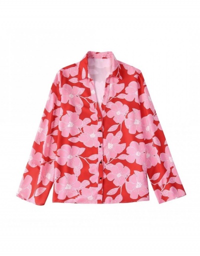 Replica  Versatile Flower Printing Women's Blouse Long Sleeve Turndown Collar #794330 $28.18 USD for Wholesale