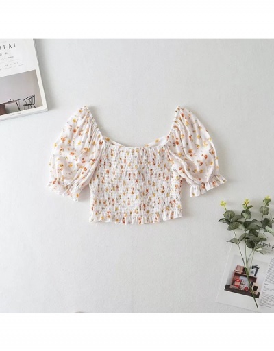 Replica Sweety Floral Printing Ruched Puff Sleeve Women's Blouse Short Sleeve U Neck #794333 $27.10 USD for Wholesale