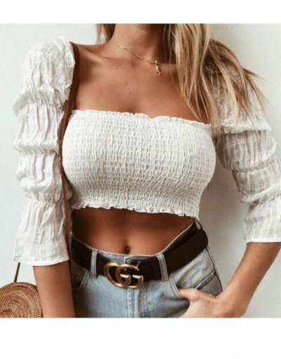  Puff Sleeve Backless Ruched Pure Color Women's Top Three Quarter Sleeve Square Neck #794336 $16.36 USD, Wholesale Fashion Blouses