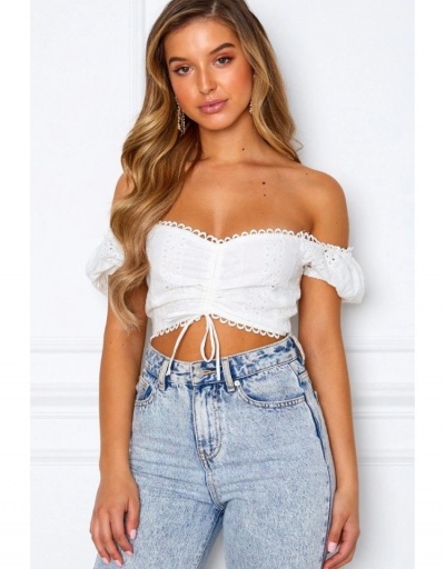 Women Sexy Drawstring Off Shoulder Cropped Tops Short Sleeve V Neck #794337 $22.25 USD, Wholesale Fashion Blouses