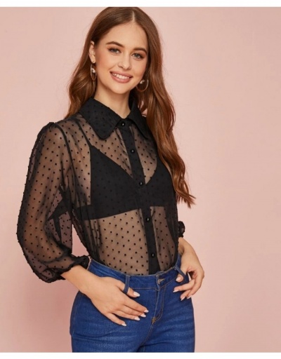 Replica Sexy See Through Puff Sleeve Blouses Long Sleeve Turndown Collar #794338 $20.49 USD for Wholesale