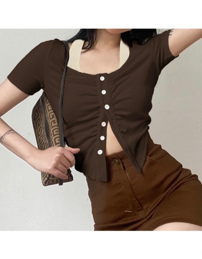  Summer Halter Neck Slim Pleated Short Sleeve Top Short Sleeve Crew Neck #794344 $22.52 USD, Wholesale Fashion Blouses