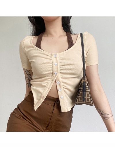 Replica  Summer Halter Neck Slim Pleated Short Sleeve Top Short Sleeve Crew Neck #794344 $22.52 USD for Wholesale