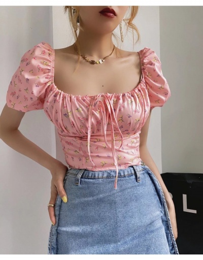  Summer New Printed Pleated Short Top Short Sleeve Square Neck #794345 $25.48 USD, Wholesale Fashion Blouses