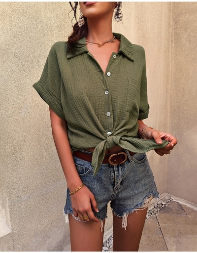 Replica  Casual Pure Color Short Sleeve Blouses For Women Short Sleeve Turndown Collar #794348 $29.78 USD for Wholesale