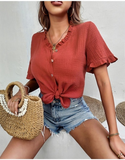 Replica Pure Color Stringy Selvedge Short Sleeve Blouses Short Sleeve V Neck #794349 $26.89 USD for Wholesale