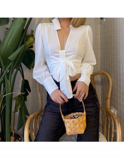 Replica  Sexy French Style Pure Color White Blouse Long Sleeve Turndown Collar #794351 $27.58 USD for Wholesale