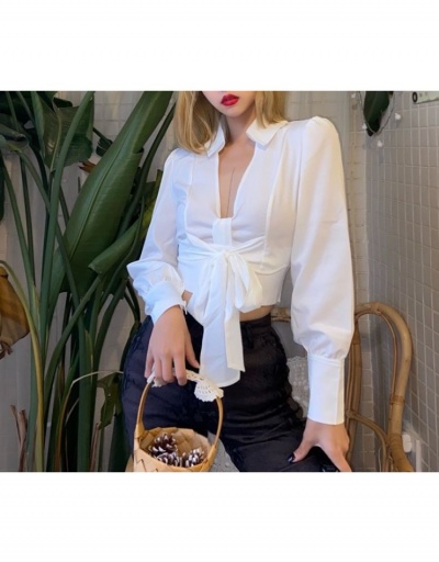 Replica  Sexy French Style Pure Color White Blouse Long Sleeve Turndown Collar #794351 $27.58 USD for Wholesale