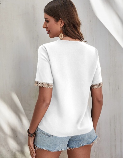 Replica  Summer V-Neck Lace Patchwork Women's Loose Top Short Sleeve V Neck #794354 $17.55 USD for Wholesale