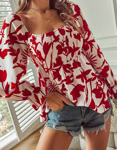  Summer Printing Long Sleeve Women's Casual Top Long Sleeve Square Neck #794355 $19.87 USD, Wholesale Fashion Blouses