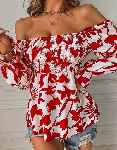 Replica  Summer Printing Long Sleeve Women's Casual Top Long Sleeve Square Neck #794355 $19.87 USD for Wholesale