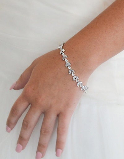 Simple Leaf Zircon Bridal Jewelry Bracelet #794383 $22.43 USD, Wholesale Fashion Bracelet