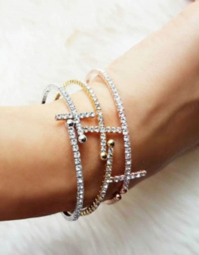 Simple Easy Match Rhinestone Cross Open Bracelet #794406 $7.25 USD, Wholesale Fashion Bracelet