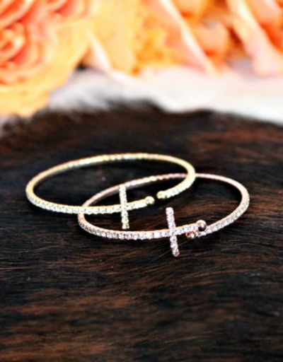 Replica Simple Easy Match Rhinestone Cross Open Bracelet #794406 $7.25 USD for Wholesale