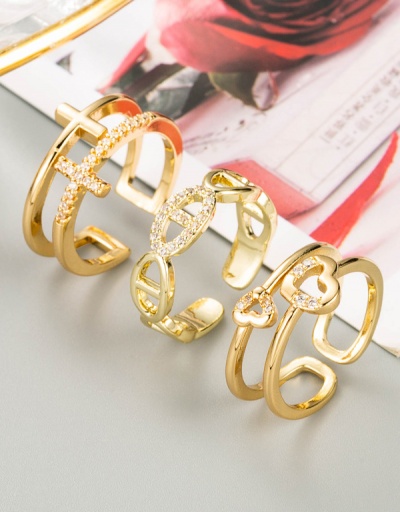 Replica Fashion Unisex Heart Cross Geometric Zircon Open Ring #794515 $7.25 USD for Wholesale