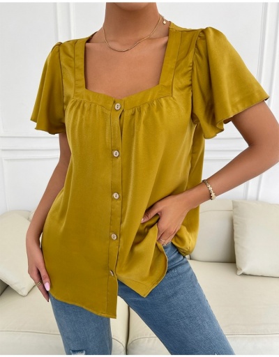 Replica Solid Color Square Neck Ruffled Sleeve Ladies Top Short Sleeve Square Neck #794536 $22.23 USD for Wholesale