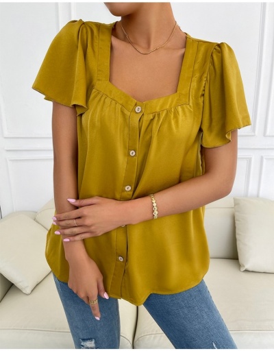 Replica Solid Color Square Neck Ruffled Sleeve Ladies Top Short Sleeve Square Neck #794536 $22.23 USD for Wholesale