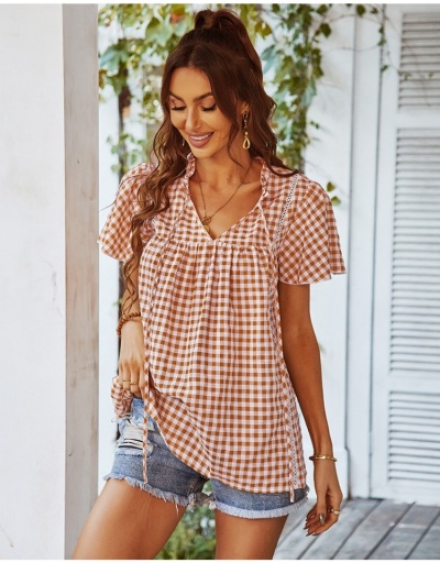 Replica Fashion Casual Plaid Shirt For Girl Short Sleeve V Neck #794537 $26.33 USD for Wholesale