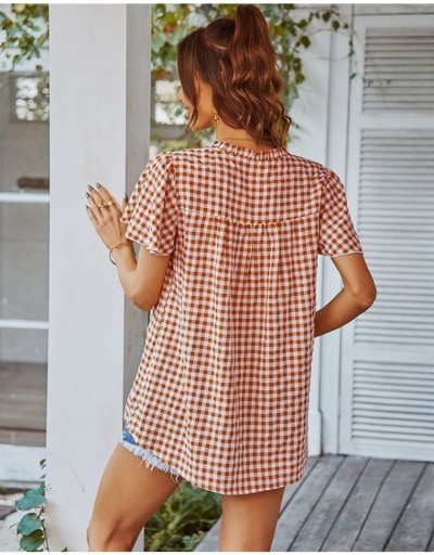 Replica Fashion Casual Plaid Shirt For Girl Short Sleeve V Neck #794537 $26.33 USD for Wholesale