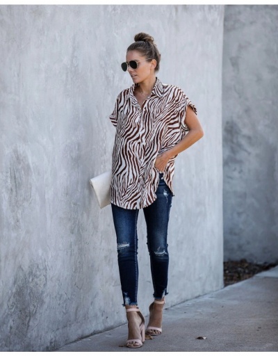 Replica  Summer Fashion Turndown Collar Women's Short Sleeve Blouse Short Sleeve Turndown Collar #794542 $21.25 USD for Wholesale