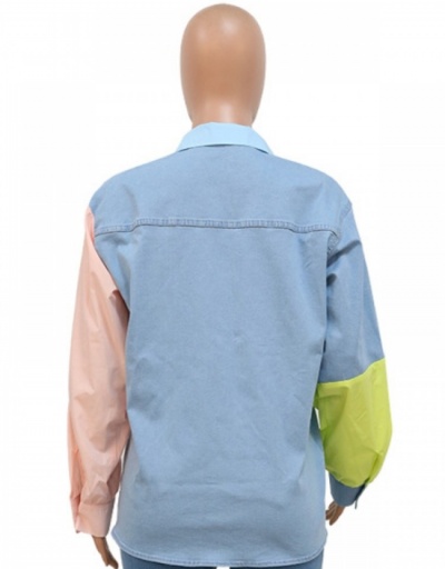 Replica Denim  Patchwork Color Blocking Ladies Long Sleeve Blouse Long Sleeve Turndown Collar #794553 $46.60 USD for Wholesale