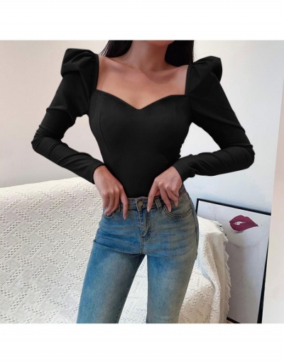 Replica Sweetheart Neck  Puff Sleeve Fitted Ladies Retro Tops Long Sleeve Sweetheart Neck #794556 $21.84 USD for Wholesale