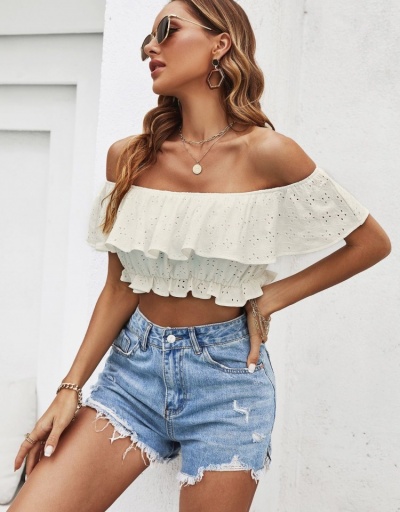 Replica  Summer Pure Color Ruffled Top Short Sleeve Boat Neck #794557 $23.11 USD for Wholesale