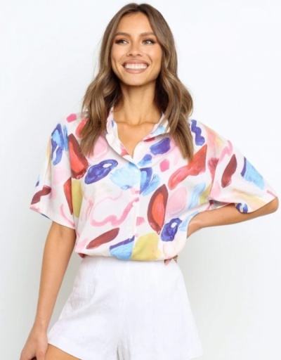 Replica  Summer Contrast Color Short Sleeve Blouses Short Sleeve Turndown Collar #794559 $21.97 USD for Wholesale