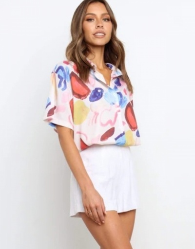 Replica  Summer Contrast Color Short Sleeve Blouses Short Sleeve Turndown Collar #794559 $21.97 USD for Wholesale