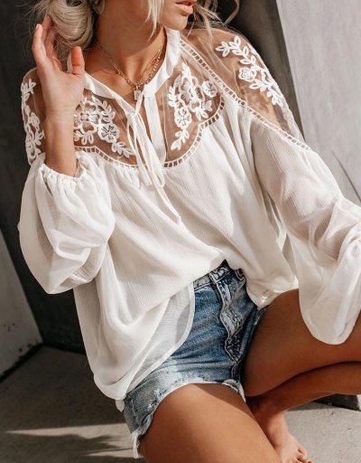 Replica  Women's Lace Patchwork Embroidered Ladies Top Long Sleeve V Neck #794560 $23.66 USD for Wholesale