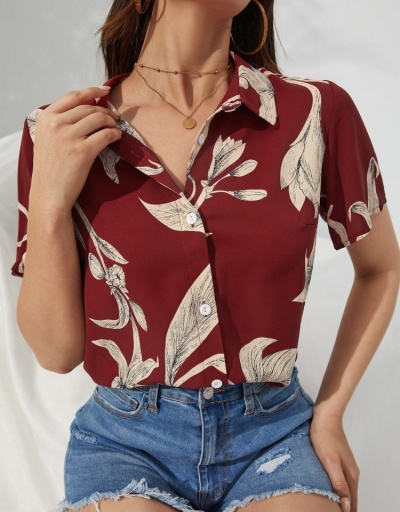 Red Printing Short Sleeve Ladies Blouse For Summer Short Sleeve Turndown Collar #794565 $22.23 USD, Wholesale Fashion Blouses