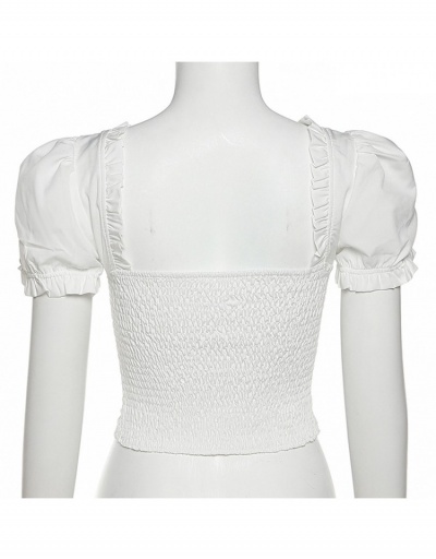 Replica  Summer Pure Color Ruched Navel Women's Short Top Short Sleeve Square Neck #794566 $26.04 USD for Wholesale