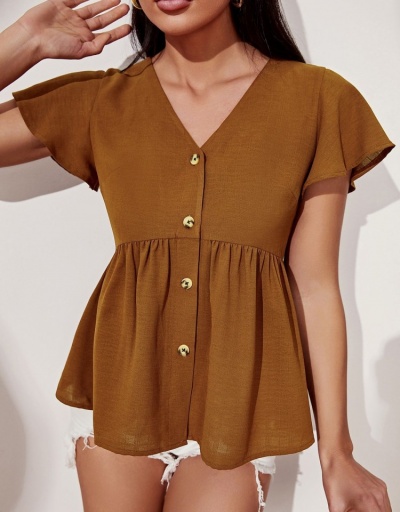 V Neck Solid Short Sleeve Ladies Blouse Short Sleeve V Neck #794567 $20.60 USD, Wholesale Fashion Blouses