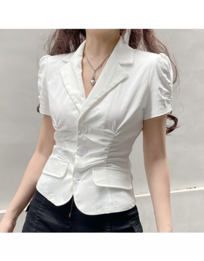 Latest Pure Color Lapel Short Sleeve Blouses Short Sleeve Lapel #794568 $26.99 USD, Wholesale Fashion Blouses