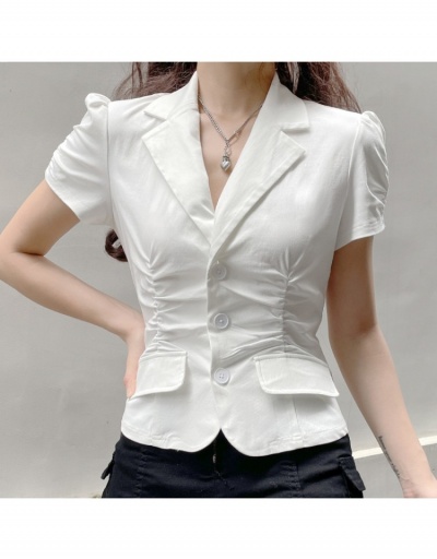 Replica Latest Pure Color Lapel Short Sleeve Blouses Short Sleeve Lapel #794568 $26.99 USD for Wholesale