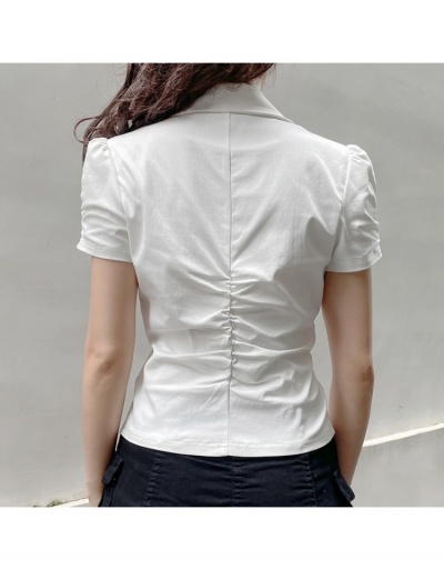 Replica Latest Pure Color Lapel Short Sleeve Blouses Short Sleeve Lapel #794568 $26.99 USD for Wholesale