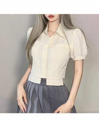 Fashion Designer Solid Puff Sleeve Ladies Blouse Short Sleeve Turndown Collar #794572 $30.27 USD, Wholesale Fashion Blouses