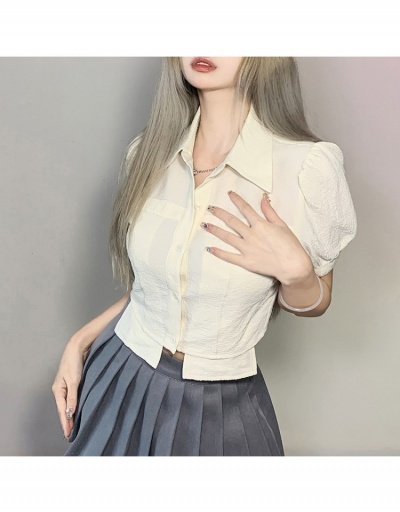 Replica Fashion Designer Solid Puff Sleeve Ladies Blouse Short Sleeve Turndown Collar #794572 $30.27 USD for Wholesale