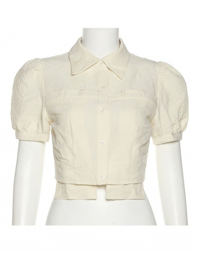 Replica Fashion Designer Solid Puff Sleeve Ladies Blouse Short Sleeve Turndown Collar #794572 $30.27 USD for Wholesale