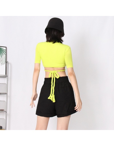 Replica Solid Tie Wrap Cropped Stylish Tops For Women Short Sleeve V Neck #794578 $33.35 USD for Wholesale