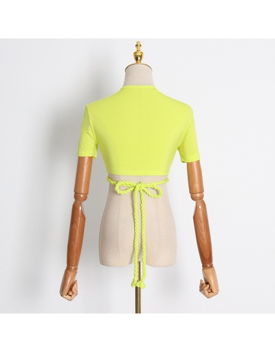 Replica Solid Tie Wrap Cropped Stylish Tops For Women Short Sleeve V Neck #794578 $33.35 USD for Wholesale