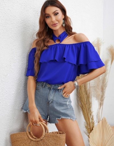 Replica Ruffle  Off The Shoulder Halter Ladies Tops Short Sleeve Halter #794579 $20.83 USD for Wholesale