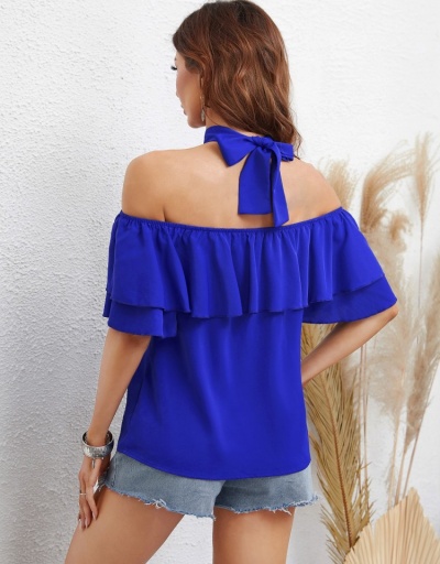 Replica Ruffle  Off The Shoulder Halter Ladies Tops Short Sleeve Halter #794579 $20.83 USD for Wholesale