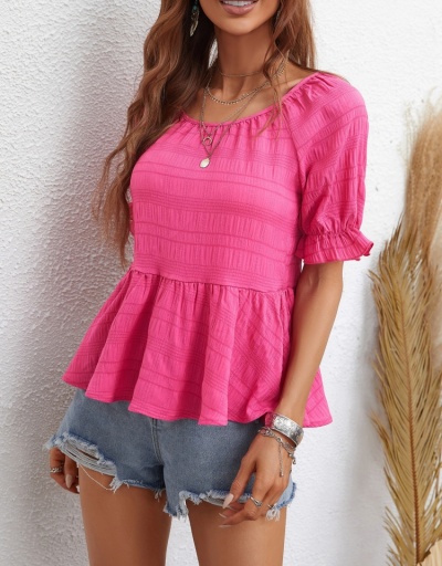 Replica Summer Loose Solid Puff Sleeve  Ladies Blouse  Half Sleeve Crew Neck #794581 $22.25 USD for Wholesale