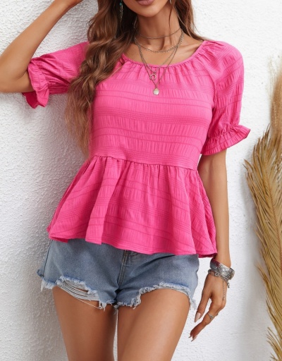 Replica Summer Loose Solid Puff Sleeve  Ladies Blouse  Half Sleeve Crew Neck #794581 $22.25 USD for Wholesale