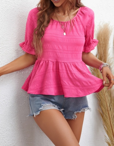 Replica Summer Loose Solid Puff Sleeve  Ladies Blouse  Half Sleeve Crew Neck #794581 $22.25 USD for Wholesale