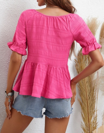 Replica Summer Loose Solid Puff Sleeve  Ladies Blouse  Half Sleeve Crew Neck #794581 $22.25 USD for Wholesale