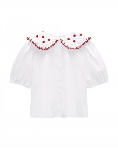 Replica  Sweet Cute Patchwork Doll Neck Bubble Sleeve Blouses Short Sleeve Doll Collar #794583 $36.40 USD for Wholesale